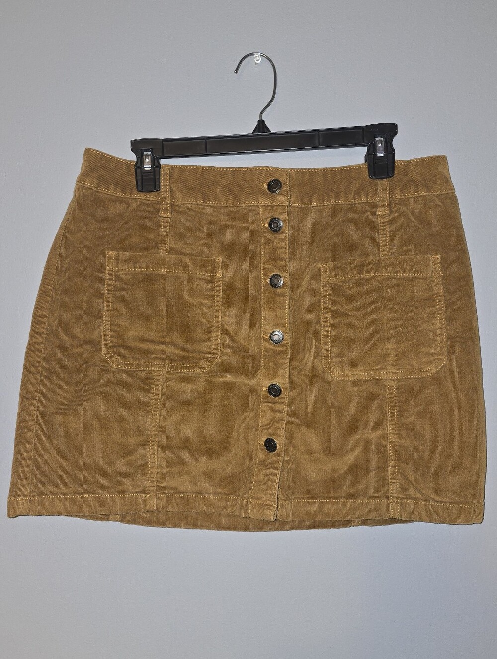 Mudd Flex Stretch Button-Front Corduroy Mini Skirt in Camel